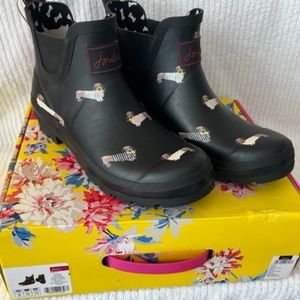 Joules Wellibob black with dachshund print